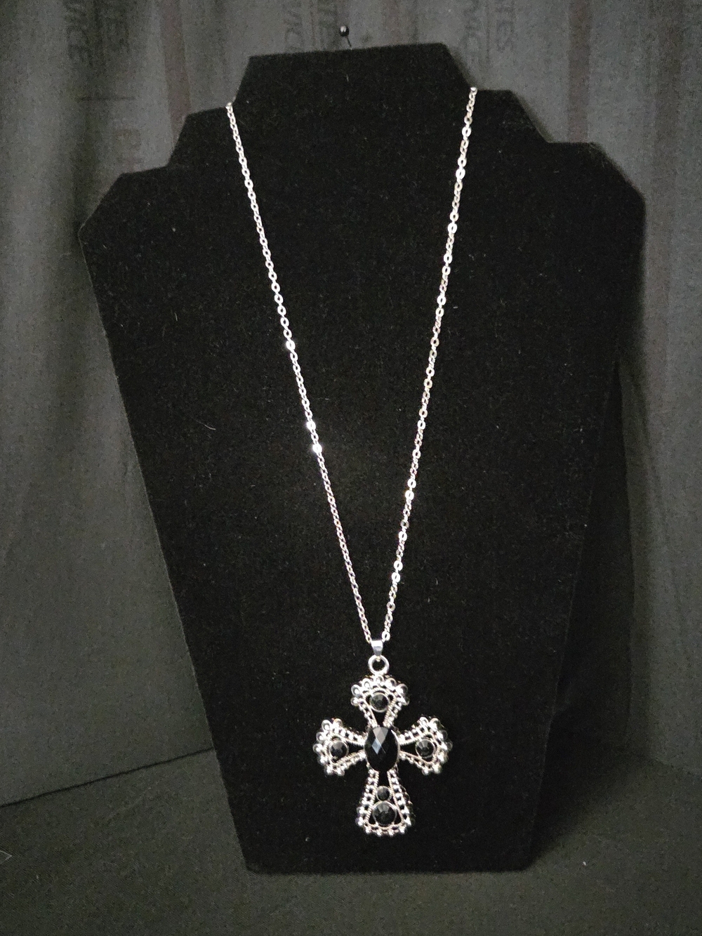 Paparazzi Cross Pendant 26" Necklace with Black Gemstone